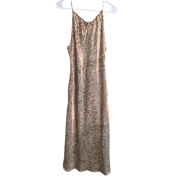 delicates Dresses & Skirts - Vintage 90s Delicates Satin Leopard Print Maxi Slip Dress High Neck Side Slits